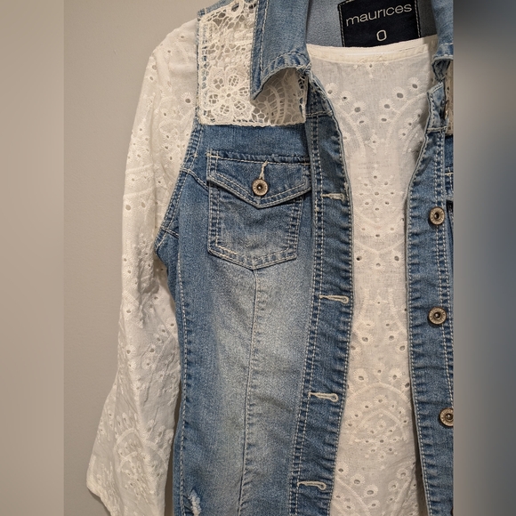 Maurices Blue Denim Vest with Lace Accents - Picture 4 of 6